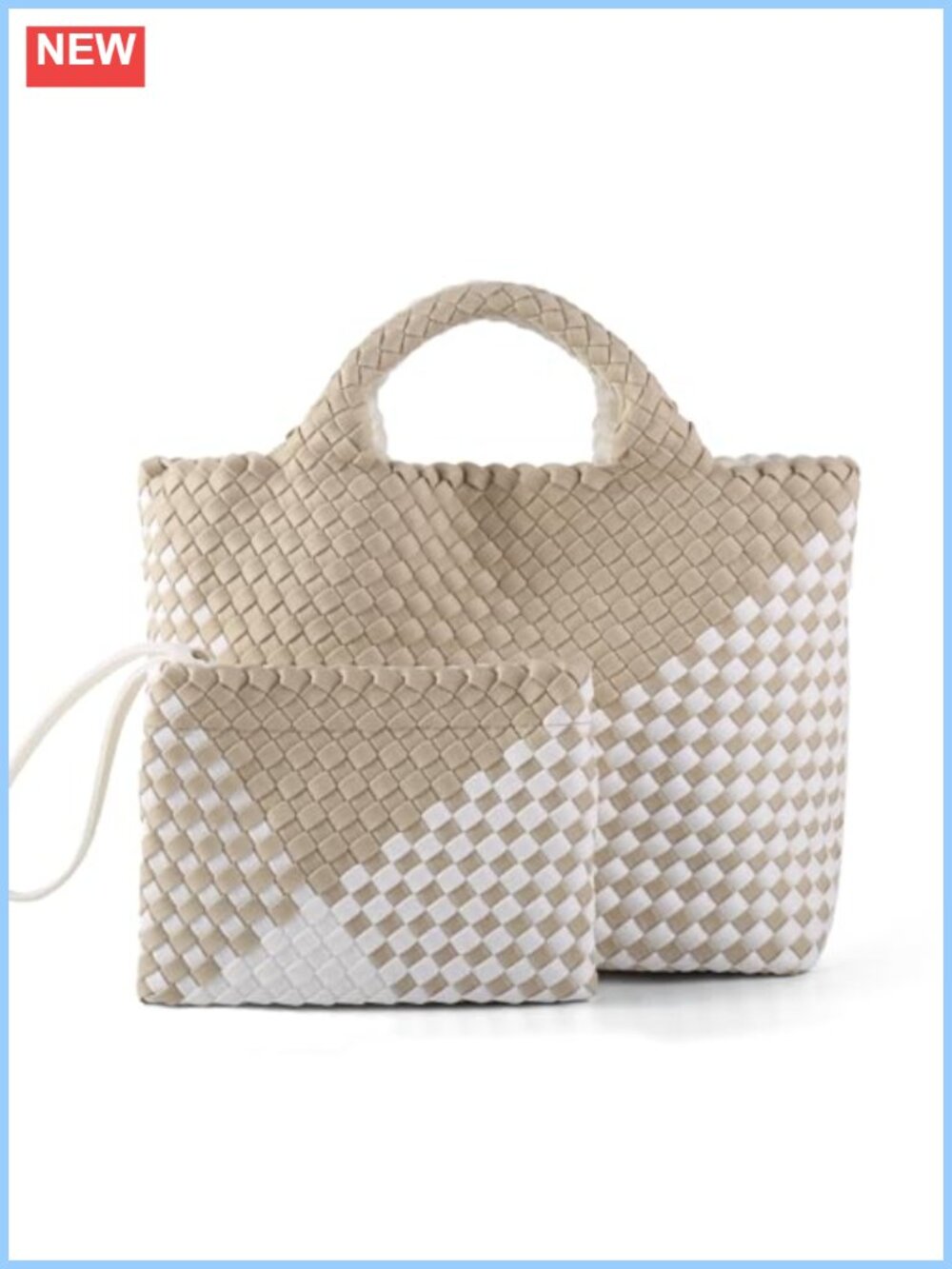 Hand-Woven Neoprene Tote Bag with Zipper Purse Lightweight Beach Bag